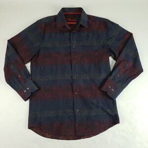 Visconti Button Up Paisley Shirt Blue Red Mens Small Collar Long Sleeve Striped